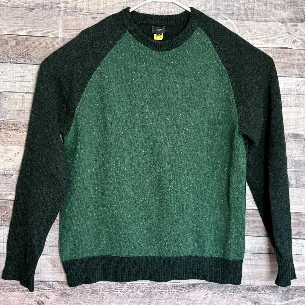 J Crew Wool Donegal Fleck Raglan Sweater Mens XL Green Crewneck Preppy